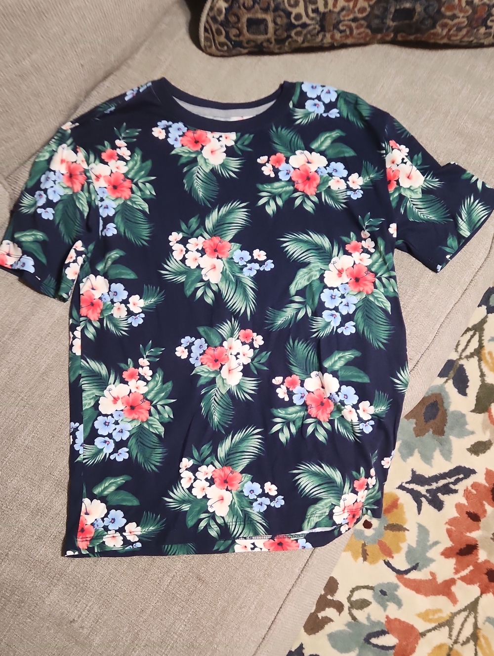 Old Navy Navy Tropical Floral Short Sleeve Tee